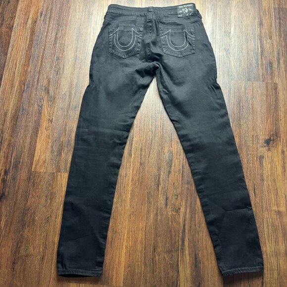 True Religion Stella Low Rise Skinny Jeans Black White Stitch Women’s Size 32 - Picture 2 of 12
